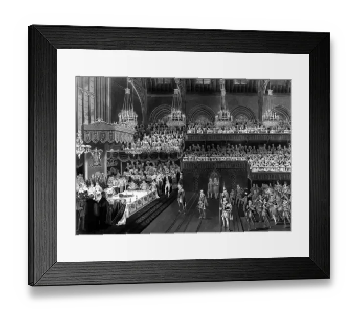 Framed Print : The Royal Banquet - the bringing up of the first course - 19 July 1821 by R. Hawell after C Framed Print : The Royal Banquet - the bringing up of the first course - 19 July 1821 by R. Hawell after C