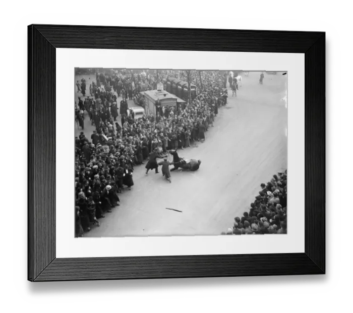 Framed Print : Mounted policeman and horse fall at royal wedding rehearsal. 27 November 1934