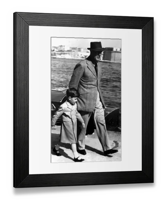 Framed Print : Prince Charles, escorted by Lord Mountbatten as they went ashore at Malta from Royal Framed Print : Prince Charles, escorted by Lord Mountbatten as they went ashore at Malta from Royal