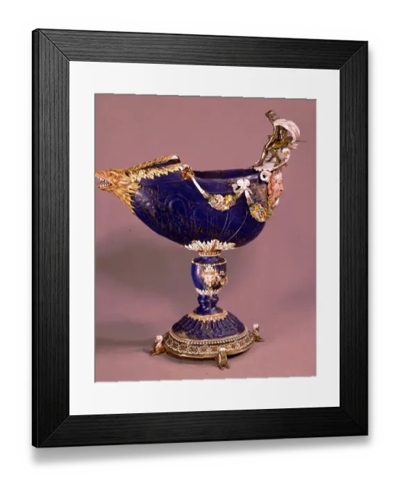 Framed Print : Cup in lapis lazuli surmounted by Neptune in silver garlands of ceramic and enamelled flowers Framed Print : Cup in lapis lazuli surmounted by Neptune in silver garlands of ceramic and enamelled flowers
