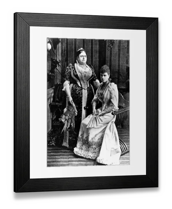 Framed Print : Queen Mary (as Princess May) with her mother the Duchess of Teck undated 1890s Framed Print : Queen Mary (as Princess May) with her mother the Duchess of Teck undated 1890s