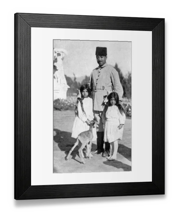 Framed Print : The Amir of Afghanistan photographed with his two daughters. 12 March 1928