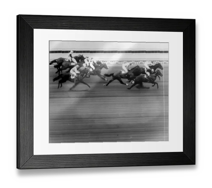 Framed Print : Official photo-finish at Newbury Spring Cup at Newbury, Berkshire. Winning Mr H. W