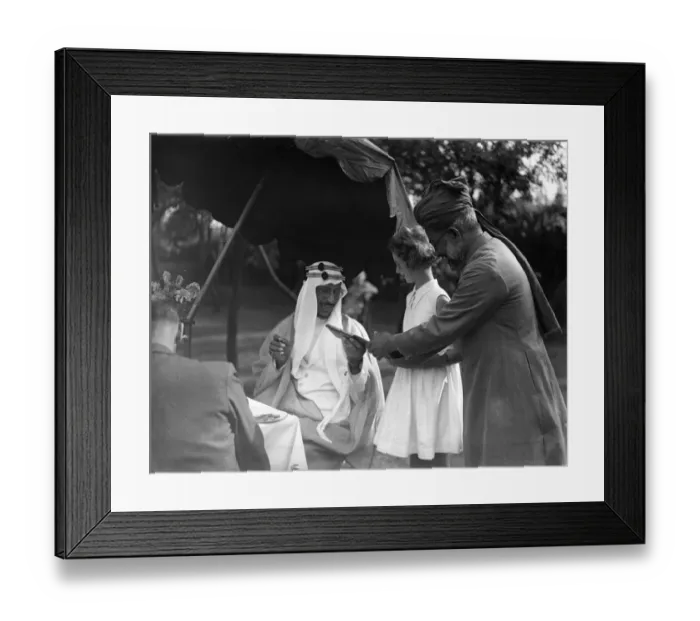 Framed Print : Reception for the Prince Amir Saud at the Mosque, Melrose Road, Southfields. The Emir takes tea Framed Print : Reception for the Prince Amir Saud at the Mosque, Melrose Road, Southfields. The Emir takes tea