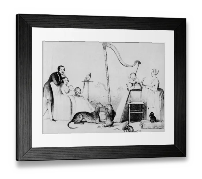 Framed Print : In the Royal nursery L-R Prince Albert, Queen Victoria holding Princess Alice, the Princess Royal