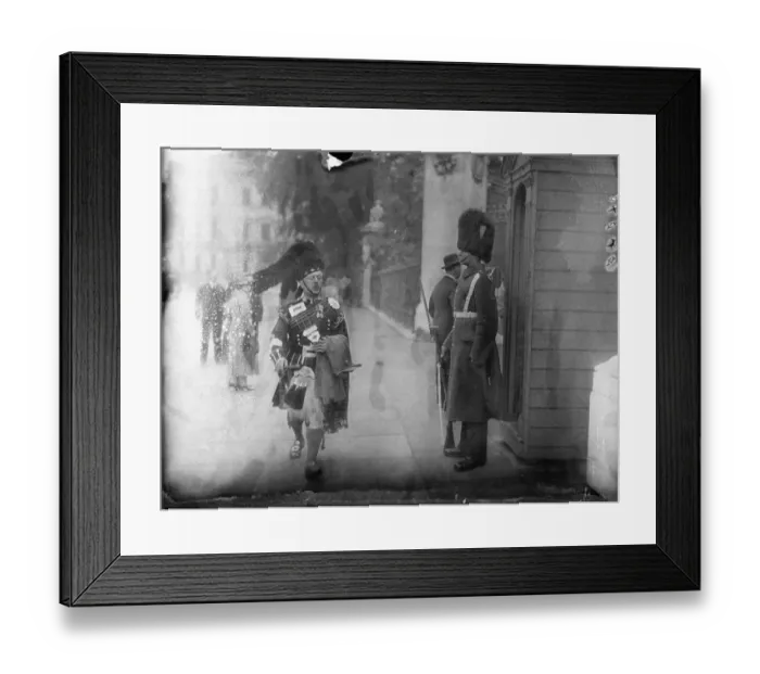 Framed Print : Pipe Maj McDonald of the Scots guard received the Royal Victoria order from the King Framed Print : Pipe Maj McDonald of the Scots guard received the Royal Victoria order from the King