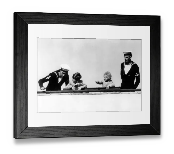 Framed Print : Prince Charles and Princess Anne on board the Royal yacht Britannia sailing into Framed Print : Prince Charles and Princess Anne on board the Royal yacht Britannia sailing into