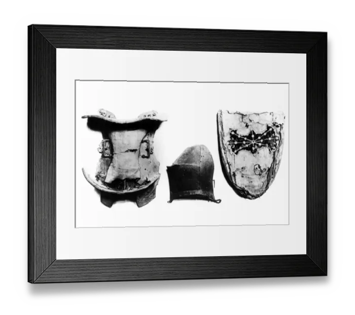 Framed Print : King Henry Vs shield, helmet and saddle. 15th century Framed Print : King Henry Vs shield, helmet and saddle. 15th century