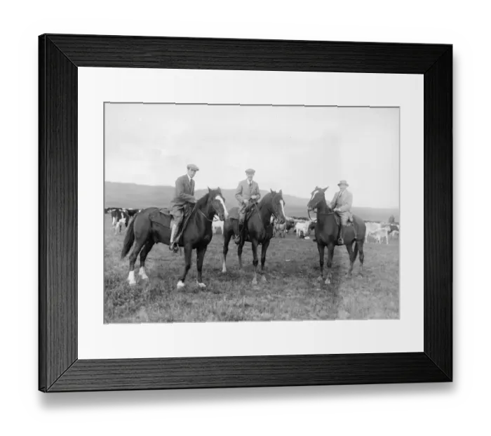 Framed Print : Prince of Wales at Bar U Ranch, Canada. Left to right; Sir Godfrey Thomas, Hon Captain Leigh