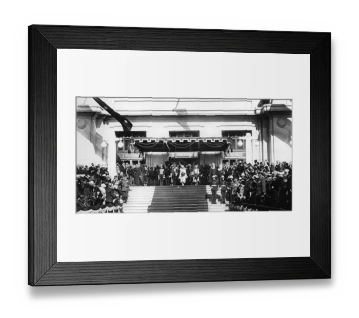 Framed Print : Scene outside the Parliament house, Canberra, showing left to right Mrs M Bruce (premier)