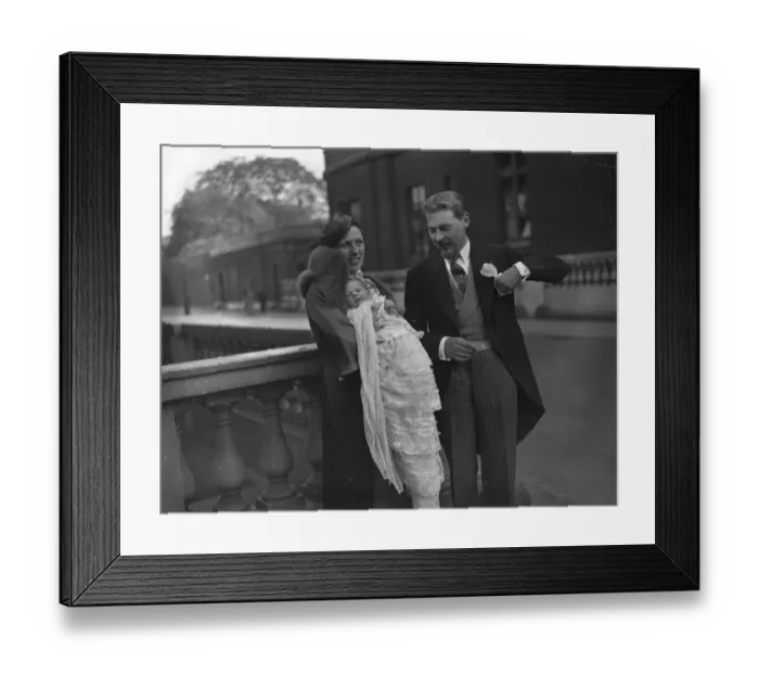 Framed Print : Mr and Mrs Patrick Brunner and their infant daughter after the latters christening Framed Print : Mr and Mrs Patrick Brunner and their infant daughter after the latters christening
