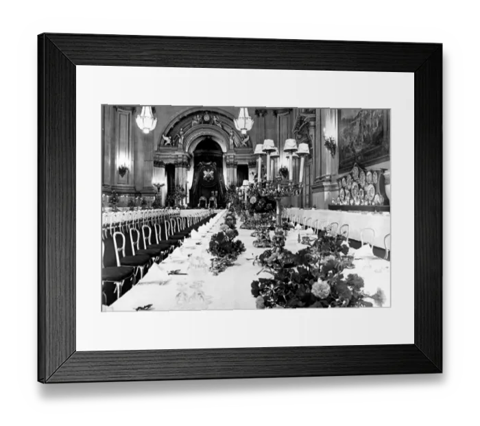 Framed Print : including in the programme is the ballroom at Buckingham Palace, prepared for a state Banquet Framed Print : including in the programme is the ballroom at Buckingham Palace, prepared for a state Banquet