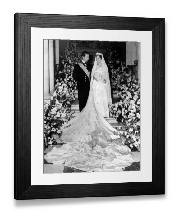 Framed Print : Prince Albert 25, and his bride Princess Paola Ruffo Di Calabria, 21, pose for Framed Print : Prince Albert 25, and his bride Princess Paola Ruffo Di Calabria, 21, pose for