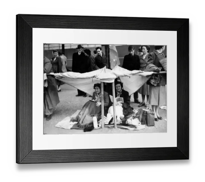 Framed Print : Complete with their tent in the mall this morning are Miss Betty Simpson and Miss Framed Print : Complete with their tent in the mall this morning are Miss Betty Simpson and Miss