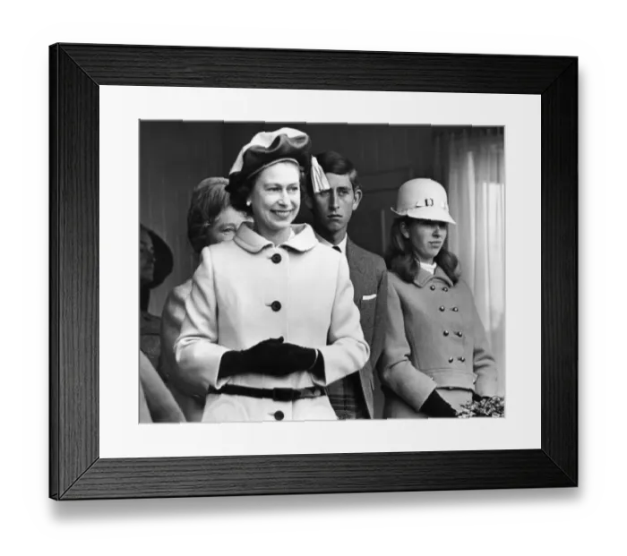 Framed Print : Scotland. Her Majesty with Prince Charles and Princess Anne at the Braemar Royal Highland Gathering