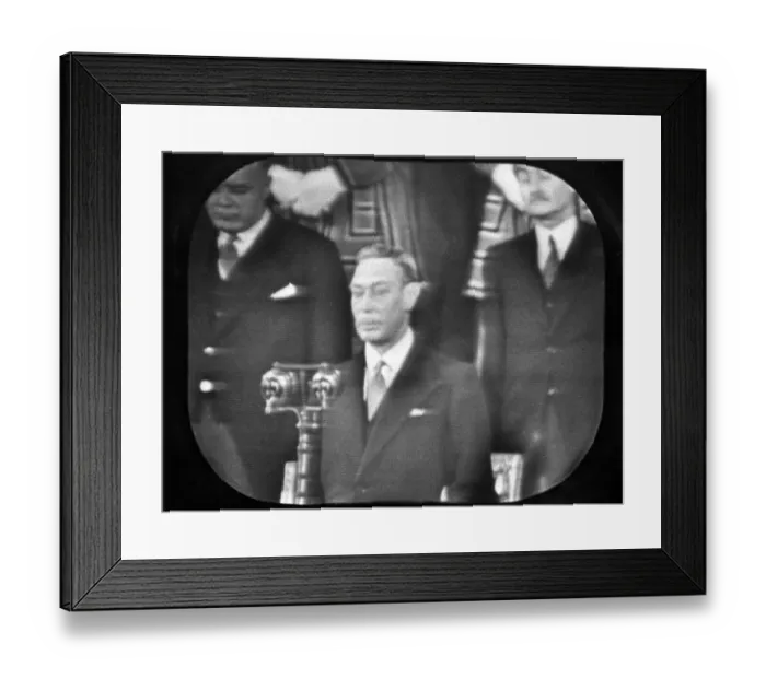 Framed Print : King George VI shown on a television broadcast opening the new Chamber of the House of Commons Framed Print : King George VI shown on a television broadcast opening the new Chamber of the House of Commons