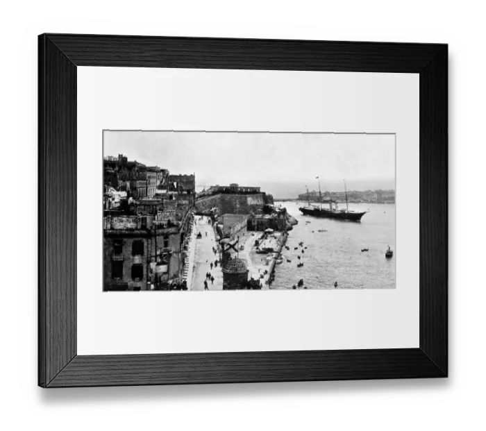 Framed Print : Maltas welcome to the King and Queen: The Royal Yacht Victoria and Albert entering Framed Print : Maltas welcome to the King and Queen: The Royal Yacht Victoria and Albert entering