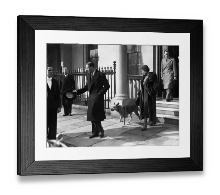 Framed Print : The Duke and Duchess of Kent, and their alsatian leaving home in Belgrave Square