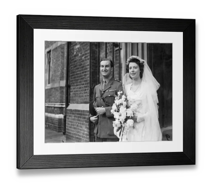 Framed Print : Maj James G Gilbertson, M. C. Royal Artillery and Miss Diana M. Adams leaving holy Trinity Church Framed Print : Maj James G Gilbertson, M. C. Royal Artillery and Miss Diana M. Adams leaving holy Trinity Church
