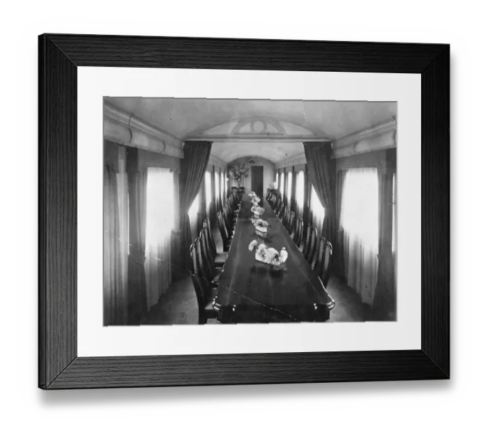 Framed Print : Dining car of the Royal Train on its way away from Cape Town. 12 February 1947 Framed Print : Dining car of the Royal Train on its way away from Cape Town. 12 February 1947
