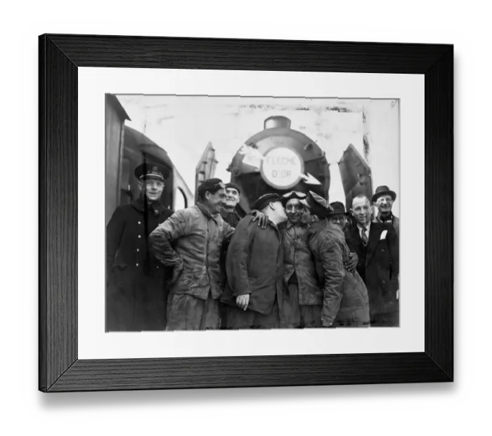 Framed Print : Exchange of train crews, Frenchmen drive the Golden Arrow The first of nine Golden Framed Print : Exchange of train crews, Frenchmen drive the Golden Arrow The first of nine Golden