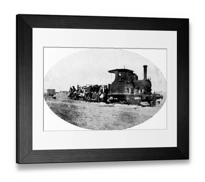 Framed Print : The first locomotiver at Abadan; and passengers for the oil fields. 1914 Framed Print : The first locomotiver at Abadan; and passengers for the oil fields. 1914