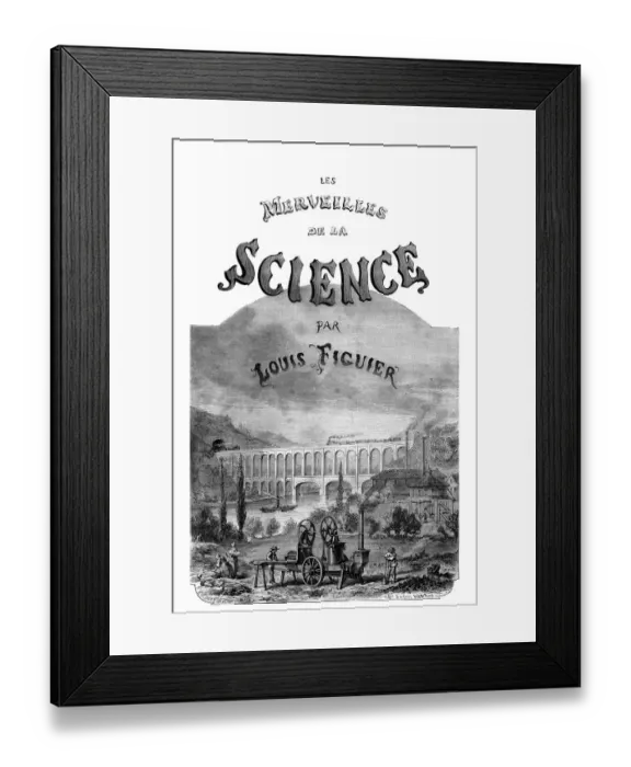 Framed Print : Inside front cover of the book, Les Merveilles de la Science, by Louis Figuier