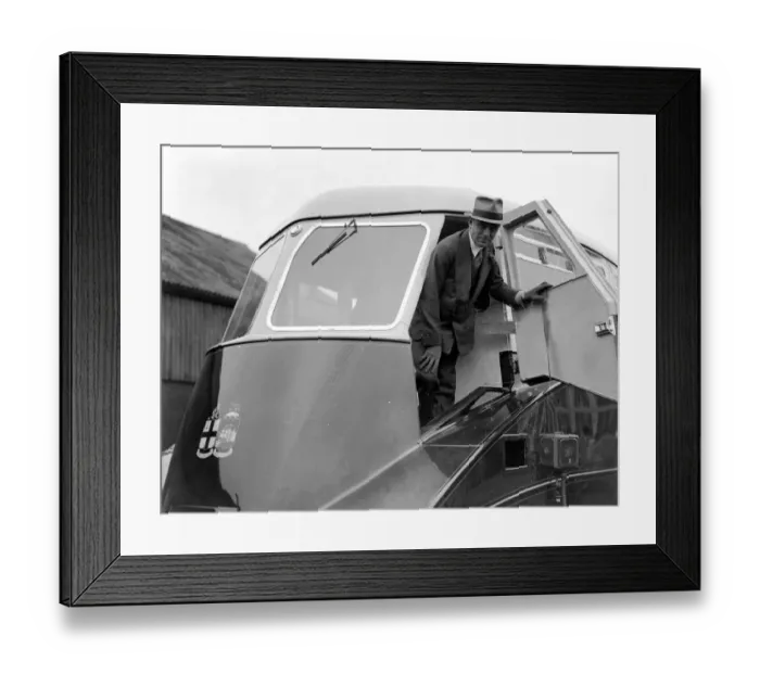 Framed Print : Earl Howe in the driving cab of the New Great Western Railway Steam Lined Railcar Framed Print : Earl Howe in the driving cab of the New Great Western Railway Steam Lined Railcar
