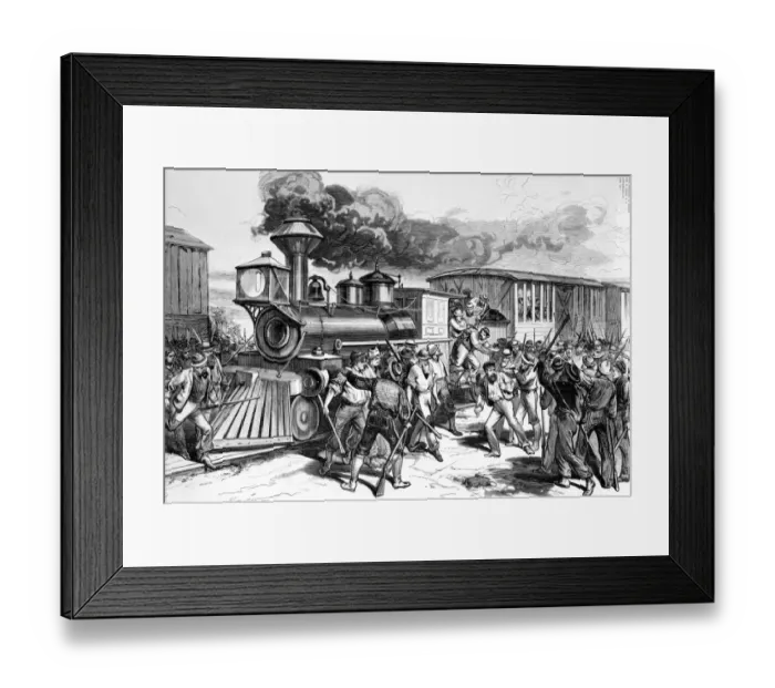 Framed Print : West Virginia - The Baltimore and Ohio railroad strike - the disaffected workmen dragging firemen Framed Print : West Virginia - The Baltimore and Ohio railroad strike - the disaffected workmen dragging firemen