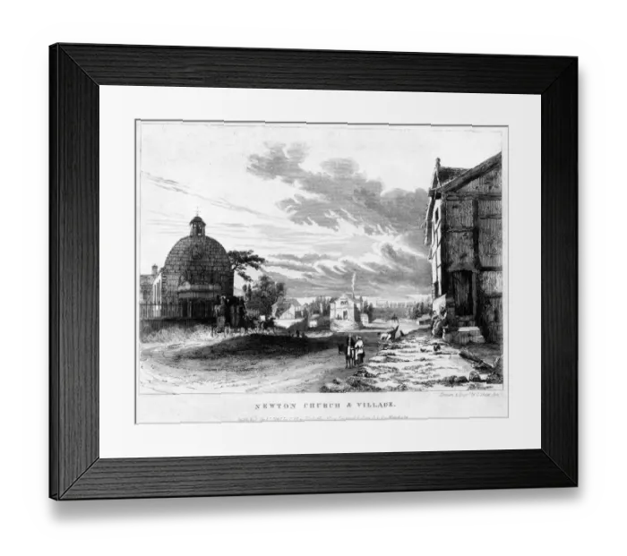 Framed Print : Newton Church and village with the London and Machester Railway passing in the background Framed Print : Newton Church and village with the London and Machester Railway passing in the background