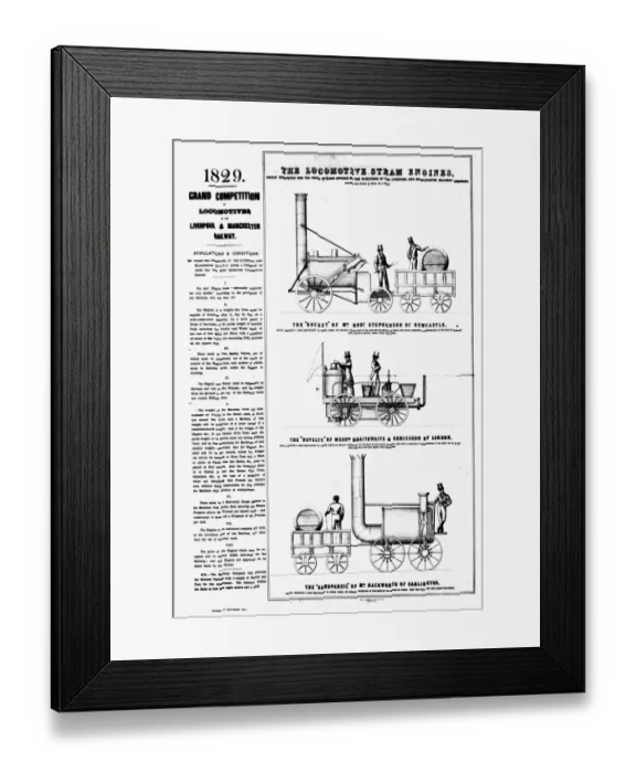 Framed Print : The three steam locomotives which competed in the Liverpool and Manchester Railway