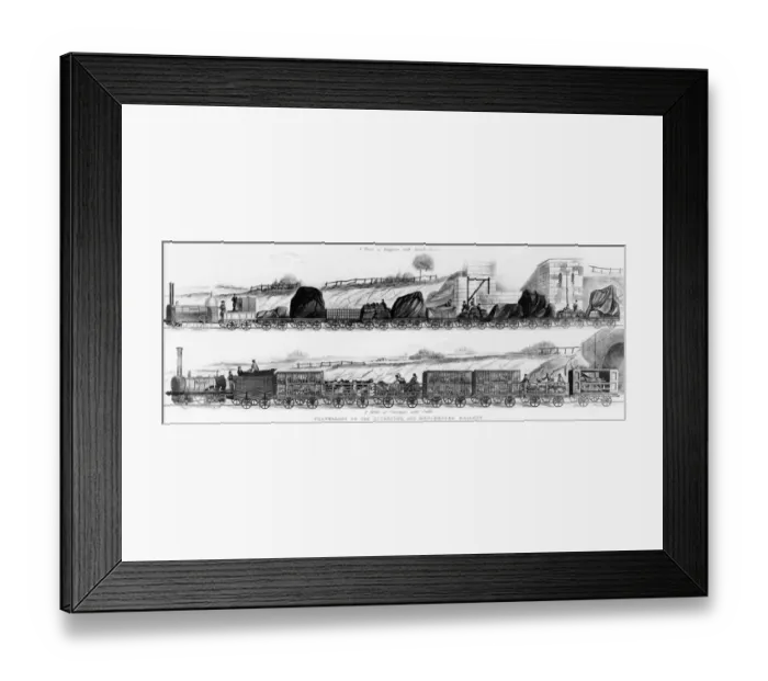 Framed Print : Travelling on the Liverpool and Manchester Railway A train of carriages with cattle
