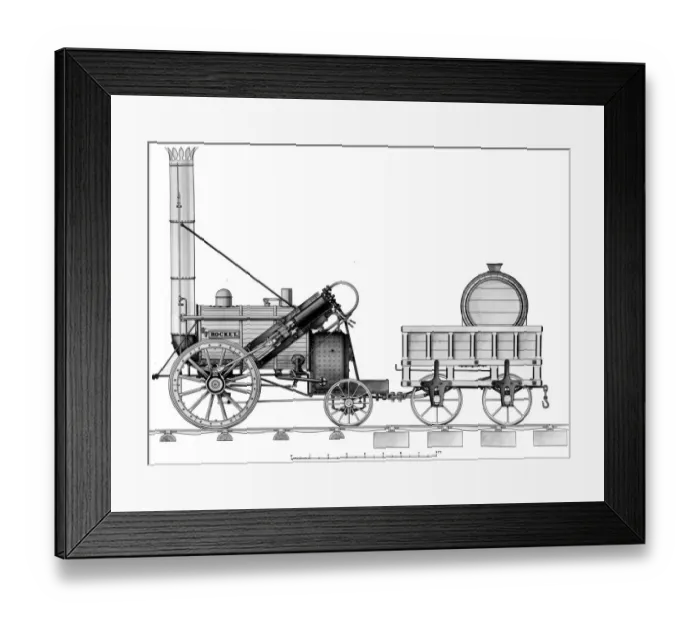 Framed Print : Drawing of The Rocket - this locomotive was built by George Stevenson at Newcastle-on-Tyne Framed Print : Drawing of The Rocket - this locomotive was built by George Stevenson at Newcastle-on-Tyne