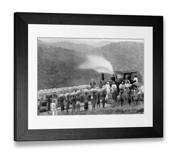 Framed Print : Loading a train at New Congo Railway from Matadi to Stanley Pool 1898 Framed Print : Loading a train at New Congo Railway from Matadi to Stanley Pool 1898