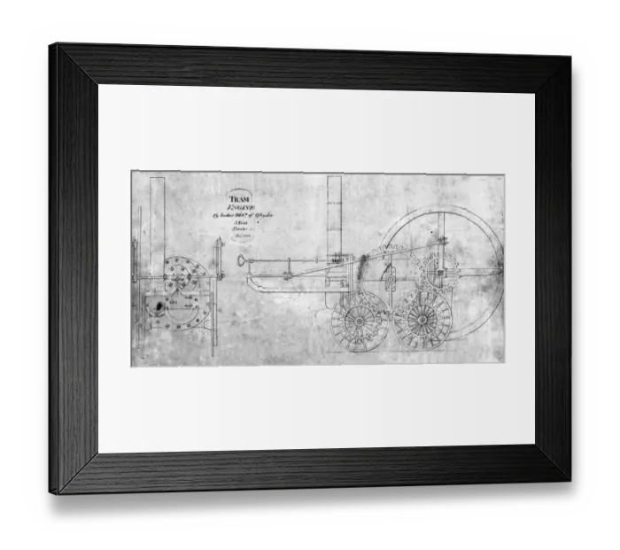 Framed Print : Drawing of Trevithicks tram engine December 1803