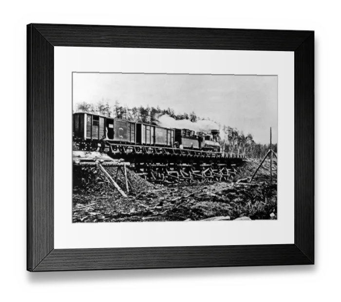 Framed Print : A train crossing the newly constructed Trans Siberian Railway, Russia 1891 - 1916 Framed Print : A train crossing the newly constructed Trans Siberian Railway, Russia 1891 - 1916