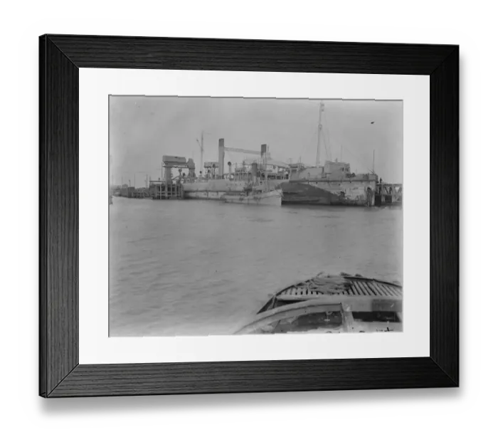 Framed Print : An overview of the Richborough Train Ferry on the east coast of Kent showing the ramp between boat Framed Print : An overview of the Richborough Train Ferry on the east coast of Kent showing the ramp between boat