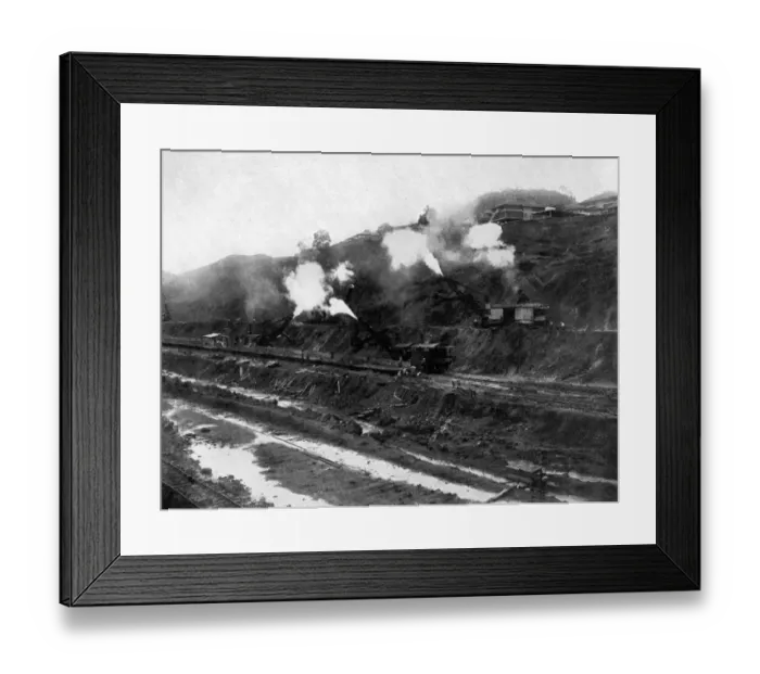 Framed Print : Loading a landslide onto a train, Panama Framed Print : Loading a landslide onto a train, Panama