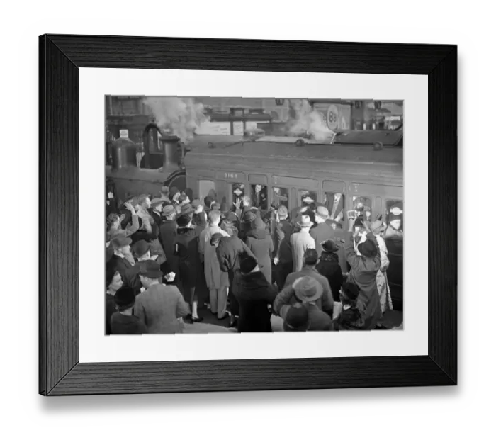 Framed Print : At Waterloo station Boarding the trains. 1 February 1936 Framed Print : At Waterloo station Boarding the trains. 1 February 1936