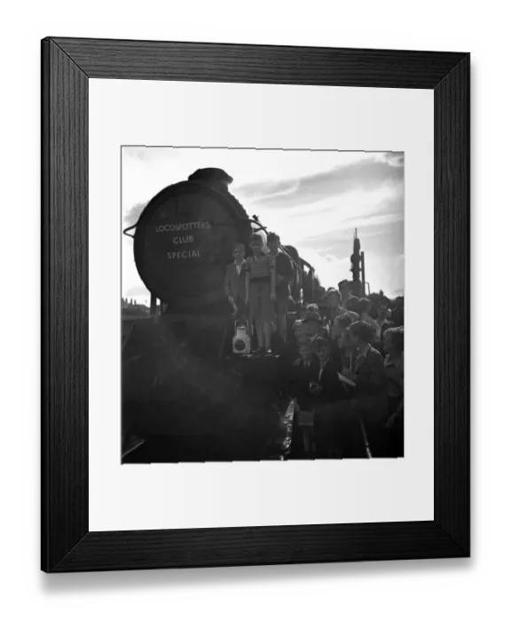Framed Print : Trainspotters Club Outing Young members of the trainspotters club gather around