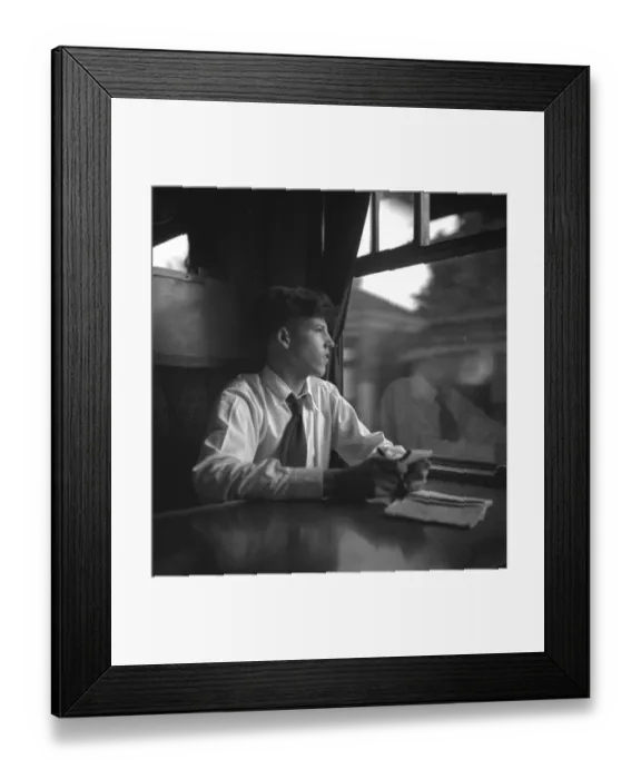 Framed Print : Trainspotters Club outing A young train spotter sitting in the railway carriage Framed Print : Trainspotters Club outing A young train spotter sitting in the railway carriage