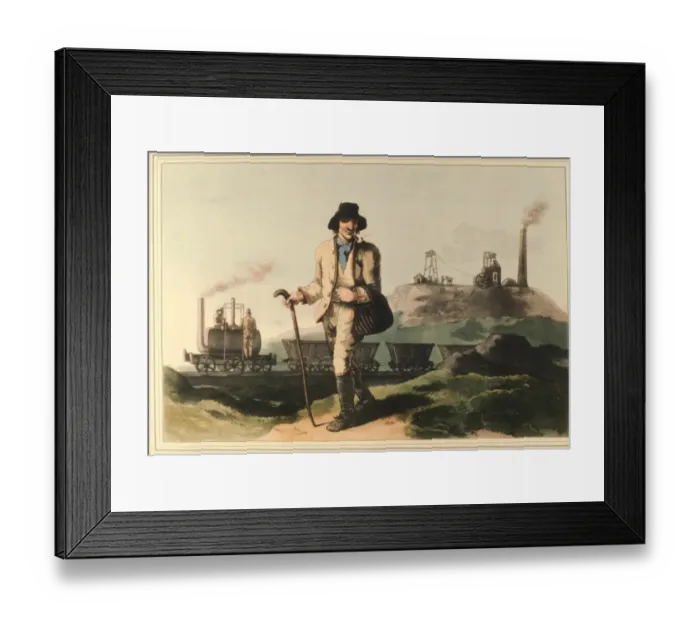Framed Print : A Leeds miner and Bienkinsop loco (aquatint) Framed Print : A Leeds miner and Bienkinsop loco (aquatint)