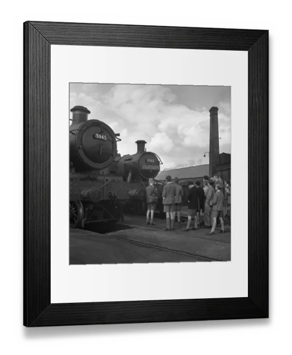 Framed Print : Trainspotters Club outing Young members of the trainspotters club gather around Framed Print : Trainspotters Club outing Young members of the trainspotters club gather around