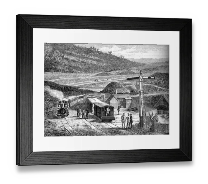 Framed Print : Wales. The railway at Festiniog and the statioon at Tan-y-Bwlch. 1880