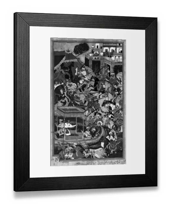 Framed Print : Mogul Akbar Period c 1590 From the Akbarnamah Manuscript Assassination of Bairam