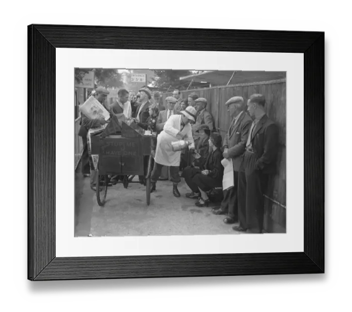 Framed Print : Queue for opening of Wimbledon. Refreshment from mobile cafe Framed Print : Queue for opening of Wimbledon. Refreshment from mobile cafe
