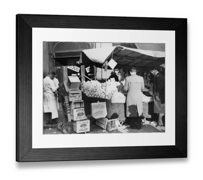 Framed Print : Fruit stall in the Rupert Street Market, Soho, London, England. undated Framed Print : Fruit stall in the Rupert Street Market, Soho, London, England. undated
