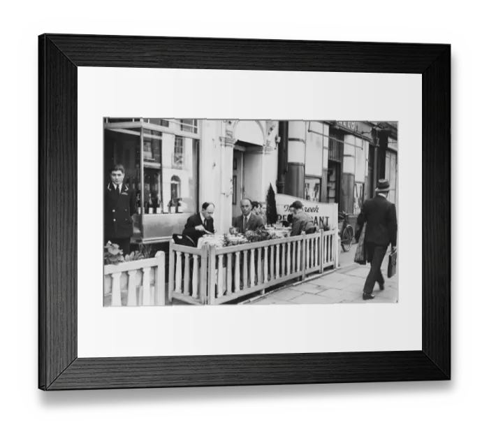Framed Print : A hot summers day revelas al fresco dining in West End London, England. 15 May 1947 Framed Print : A hot summers day revelas al fresco dining in West End London, England. 15 May 1947