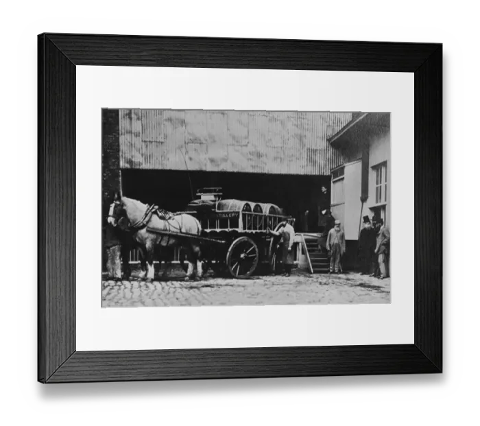 Framed Print : Brewery workers with a brewers dray take a break from work for a portrait