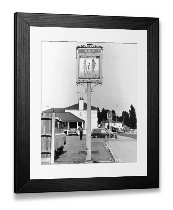Framed Print : Pub sign for The Merry Maidens at Shinfield, Reading, England 1960s Framed Print : Pub sign for The Merry Maidens at Shinfield, Reading, England 1960s